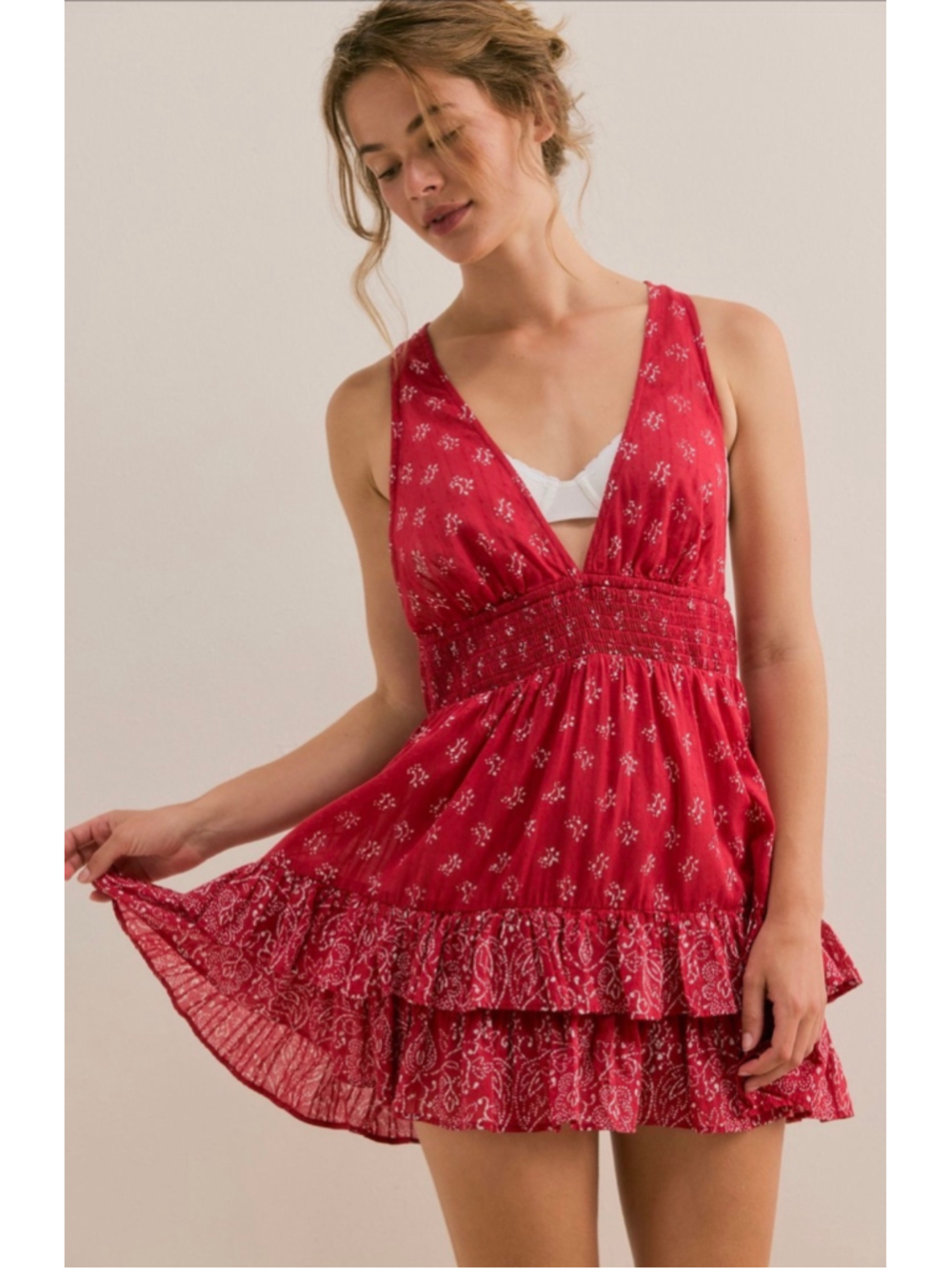 Women's Free People Intimately Mini Dress Size M Red White Floral